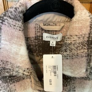Evereve Plaid Teddy Jacket - Cream and Brown